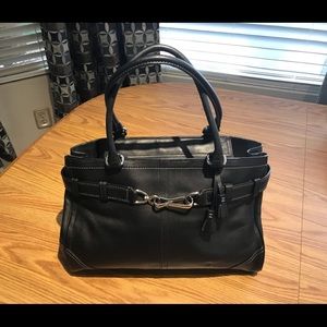 Coach Hamptons Black Leather Handbag #8A71 Large